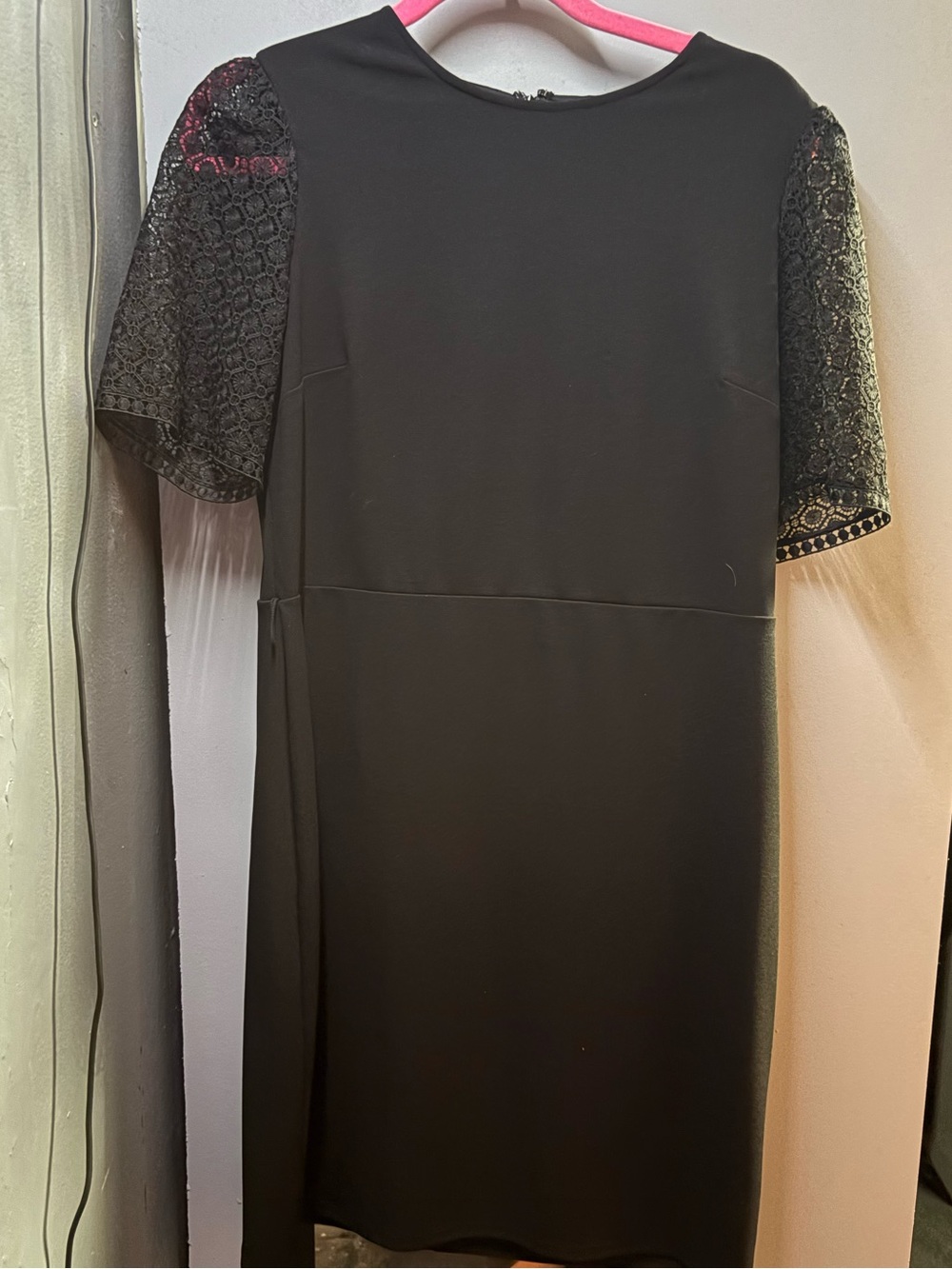 Express Black Sheath Dress with Lace Short Sleeves Essential LBD